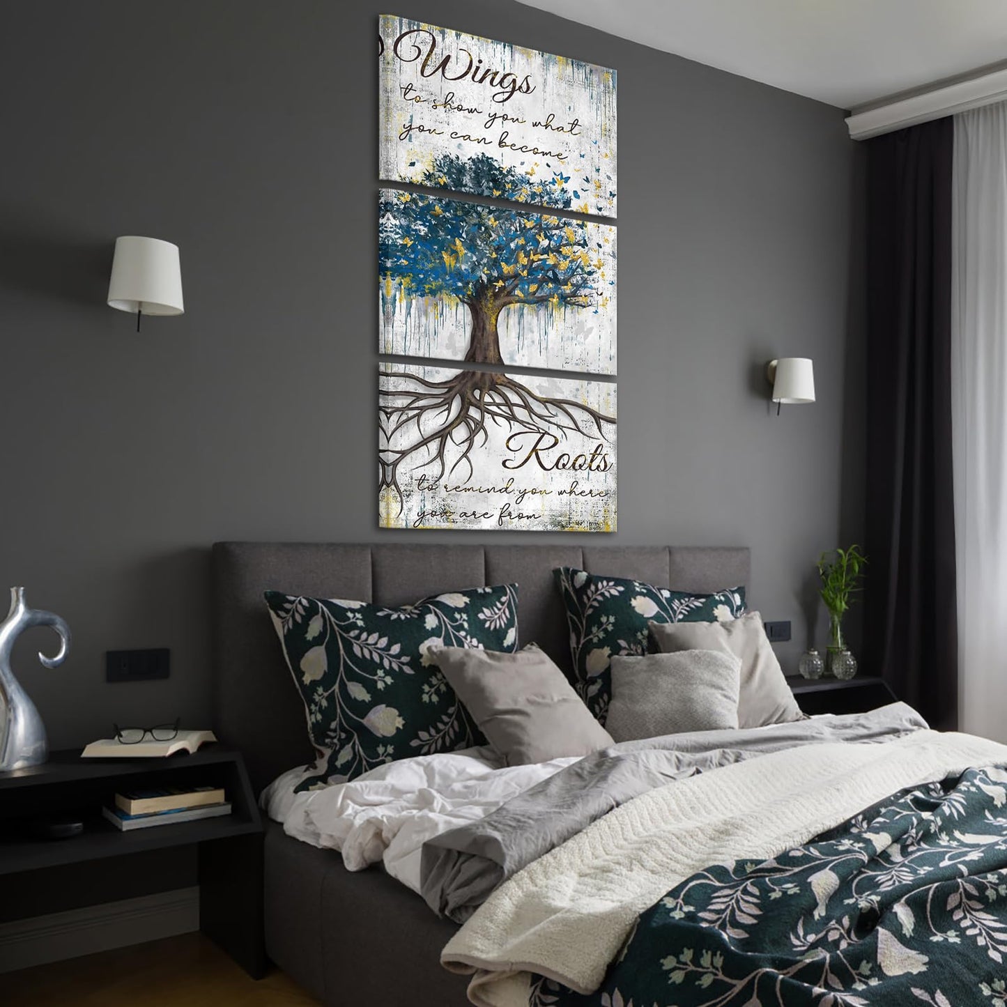 Conipit Vertical Tree Of Life Canvas Wall Art Butterfly Tree Painting Inspirational Butterfly Quotes Wall Decor Rustic Tree Canvas (white, medium)