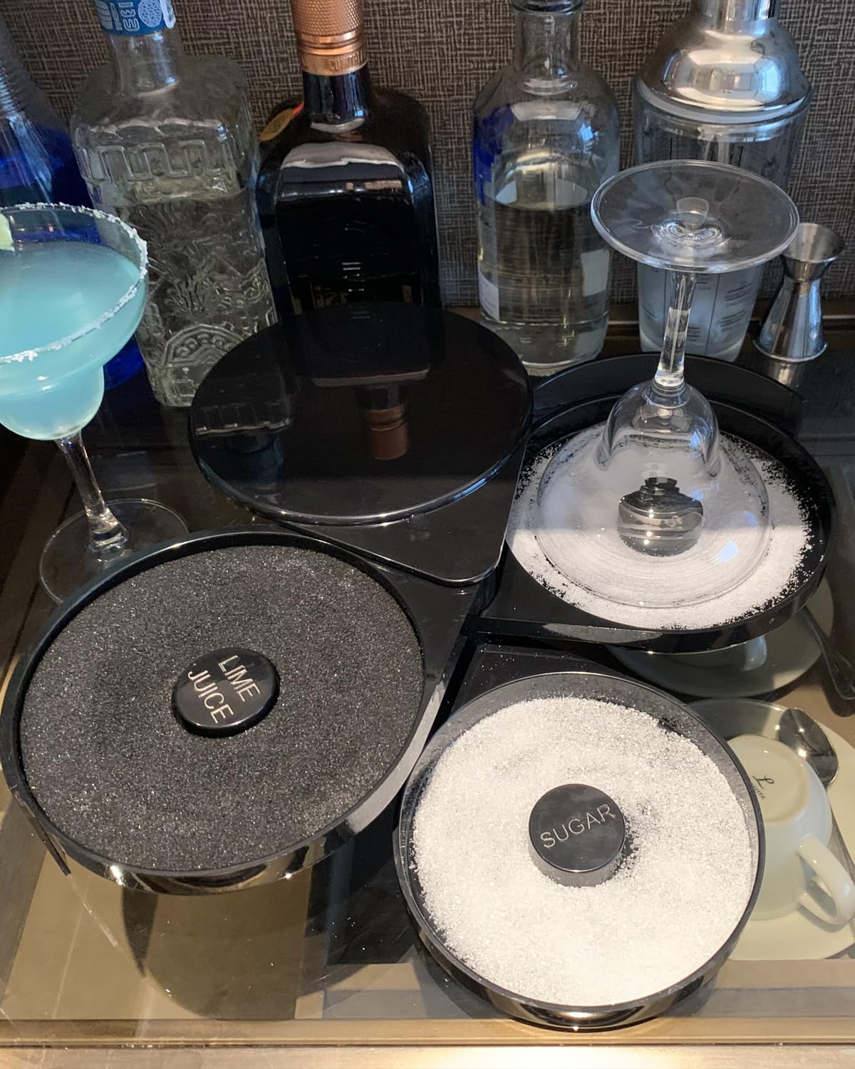 ATPEAM 1 Pack 3 Tier Margarita Salt Rimmer Set Bar Glass Rimmer with 1 Sponges Bartender Tool for Margarita and Cocktail Bar Accessories with Lime Juice Salt and Sugar Container