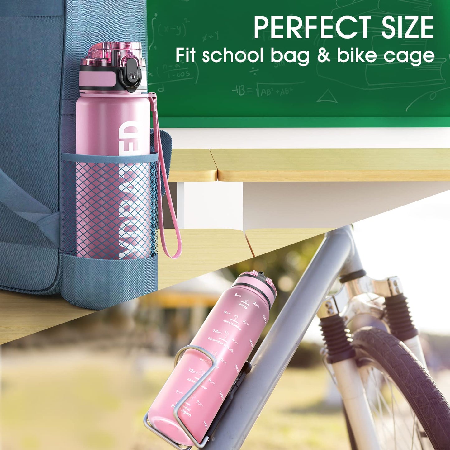 Sahara Sailor Water Bottle, 32/25/17oz Durable and Leakproof Water Bottles Motivational with Time Marker, Tritan, BPA Free, Wide Mouth with Easy Clean Brush for Gym, Travel, School, Office (1 Bottle)