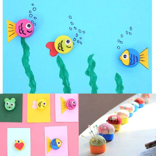 Bottle Caps, 50Pcs Plastic Bottle Caps for Crafts, Bottle's Cap for DIY Development Imagination Intelligence, Bottles Lid Top, Plastic Screw Cap for PET Alcohol Drink Soda Bottles