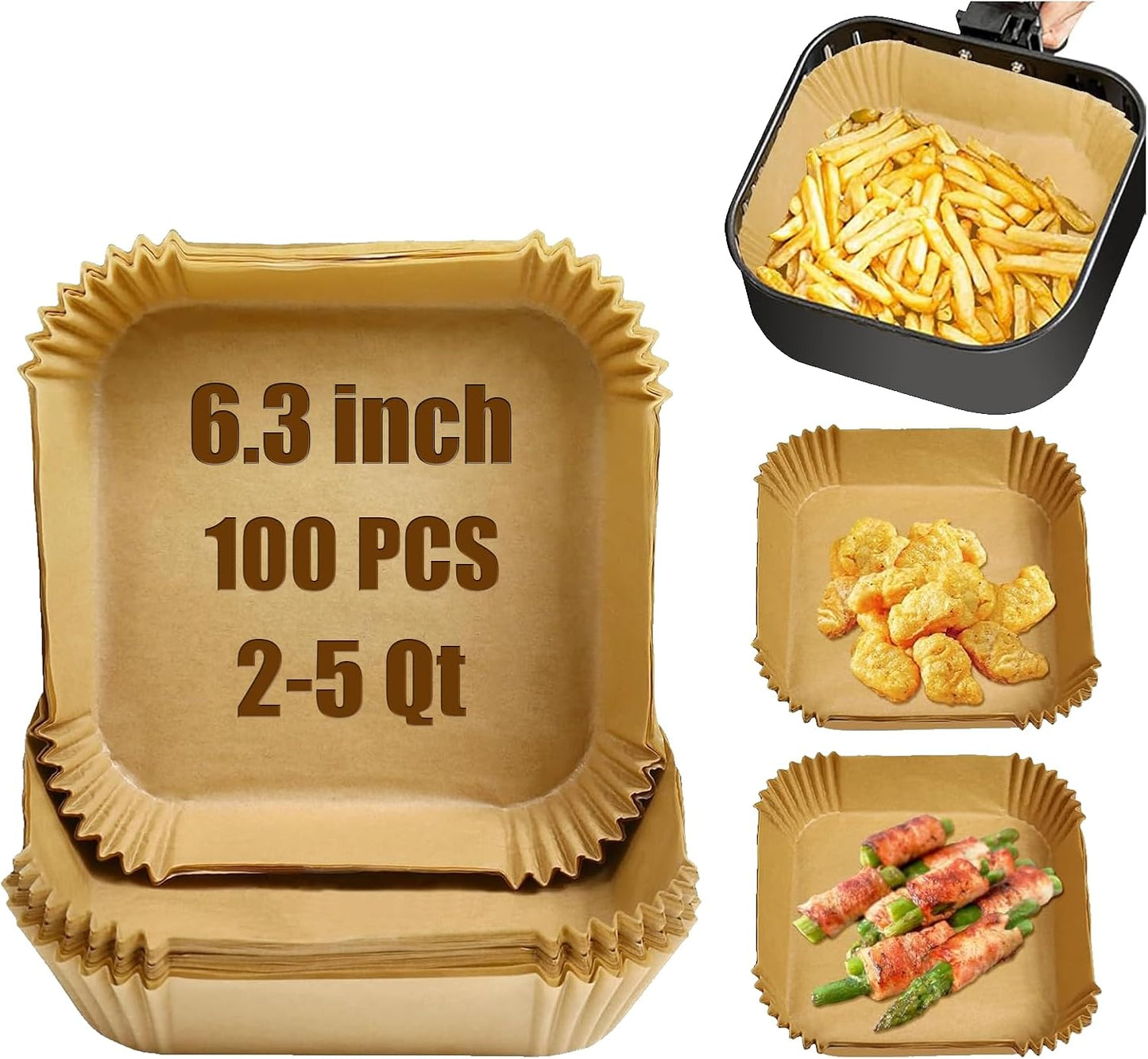Skiennix Mini Air Fryer Liners - 100Pcs Disposable Parchment Paper for 2-5 Qt Air Fryers