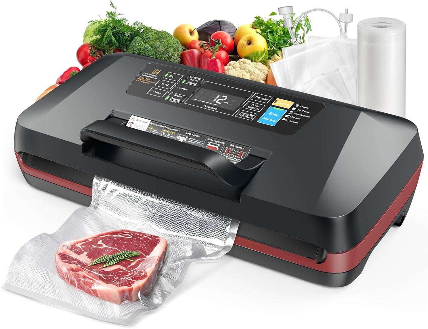 Vacuum Sealer Machine - 95KPa Automatic Food Sealer with Dual 12mm Heat Seal | 10-in-1 Modes & Built-in Cutter