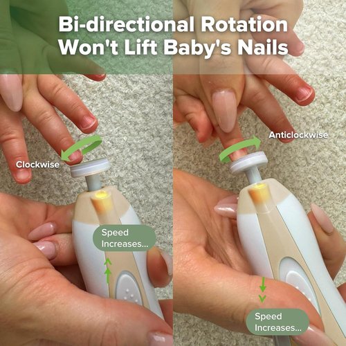 Haakaa Electric Baby Nail File Kit - LED Light & 6 Replacement Heads for Newborns, Infants, Adults | Acorn