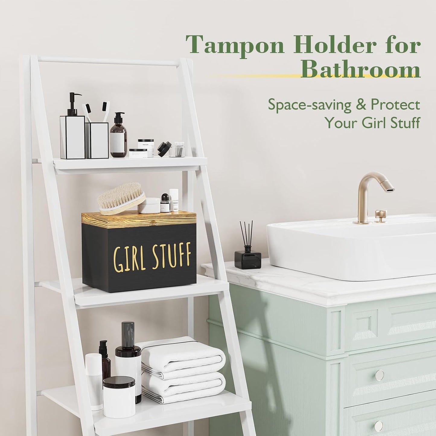 Regine Switzerland Tampon Holder - Stylish Bathroom Organizer with Hinged Lid | Black Storage Box