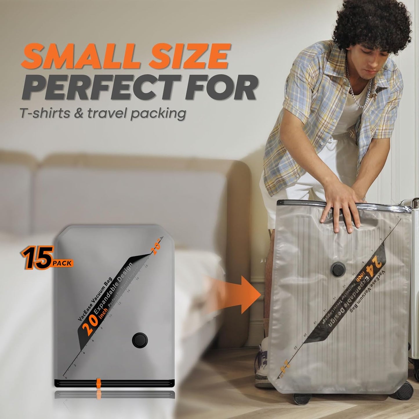 Rechargeable Wireless Pump | Travel Storage Bags Set - 15 Small Vacuum Bags for Space-Saving Packing