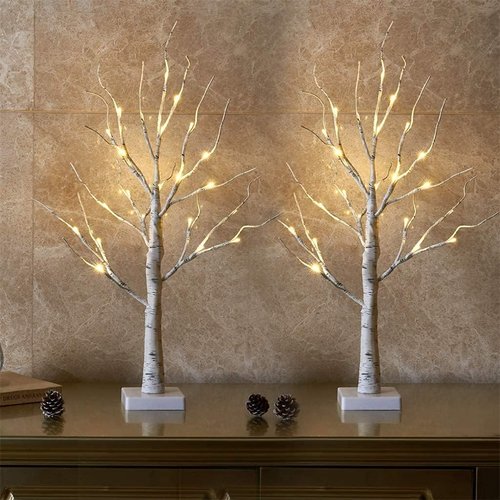 EAMBRITE Lighted Birch Tree - 24 LED Mini Tabletop Easter Decorations | 2FT Battery Operated White Trees