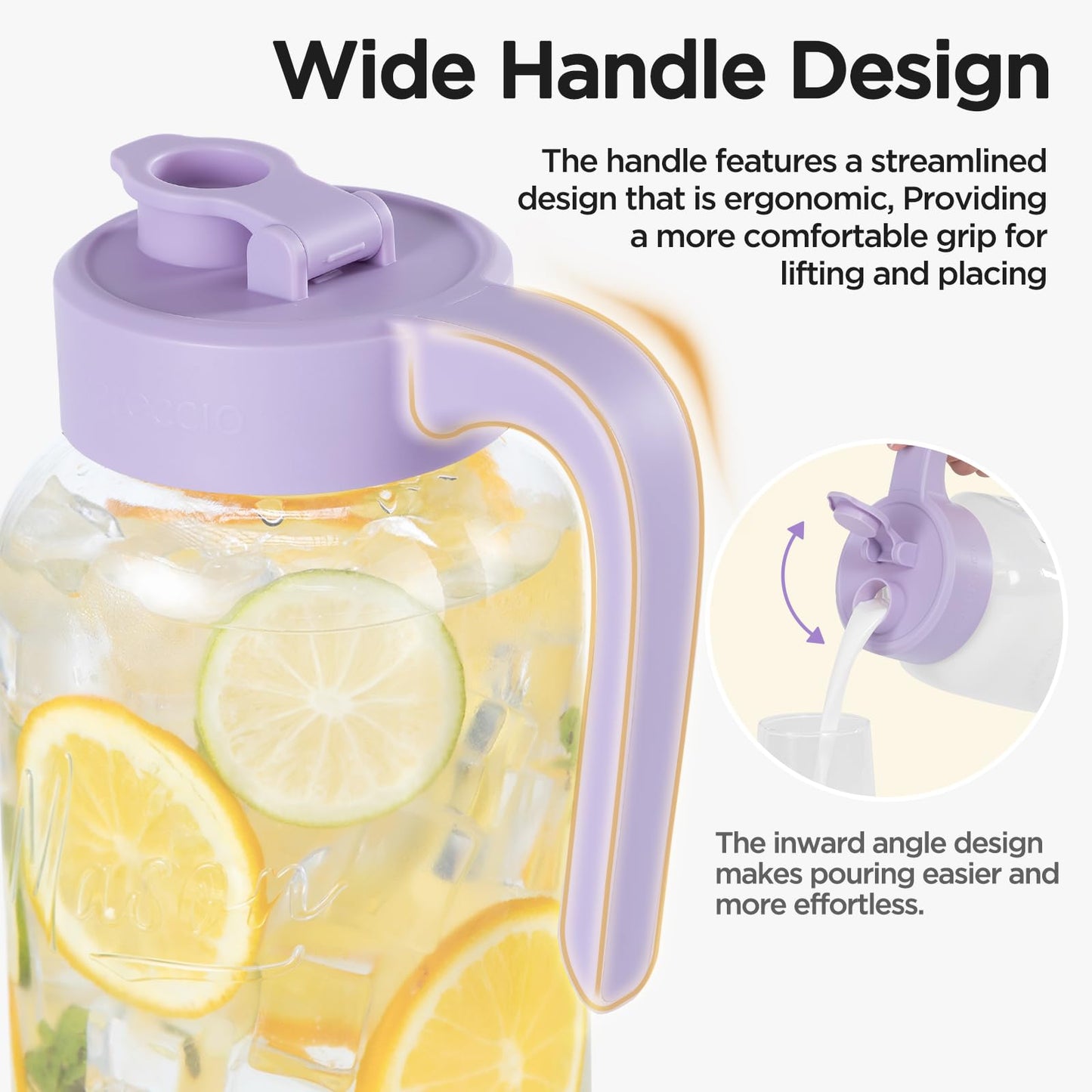 Spreccio Mason Jar Pitcher - Airtight & Leakproof Glass Pitcher with Lid, Perfect for Breastmilk, Cold Brew, and Sun Tea, 2 Quart (64 oz) Mason Jar with Pour Spout Lid