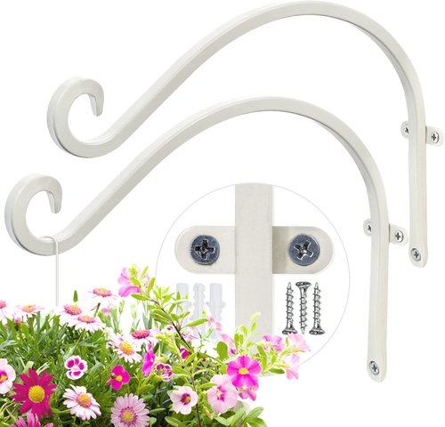 AJART White Plant Hanger - 12-Inch Metal Wall Hooks for Indoor/Outdoor Flower Baskets