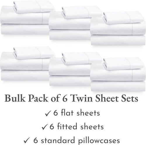 California Design Den Twin Sheet Sets - 400 Thread Count 100% Cotton Sateen, Deep Pocket | Pack of 6 (White)