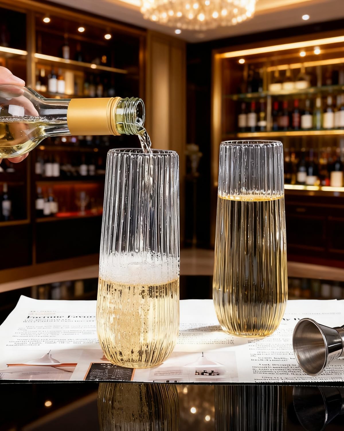 Ciaell 48PCS Plastic Ribbed Champagne Flutes - 9oz Clear Plastic Champagne Glasses - BPA-Free Disposable Shatterproof Toasting Glasses for Weddings, Party, Catering