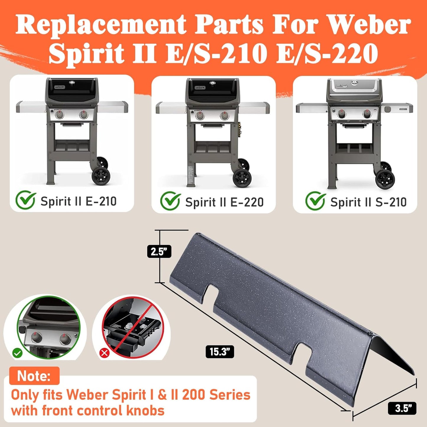 Weber Spirit 2 Grill Parts - 15.3" Flavorizer Bars & 16GA Porcelain Enameled Heat Plates | Perfect Fit for GS4 Spirit II Series