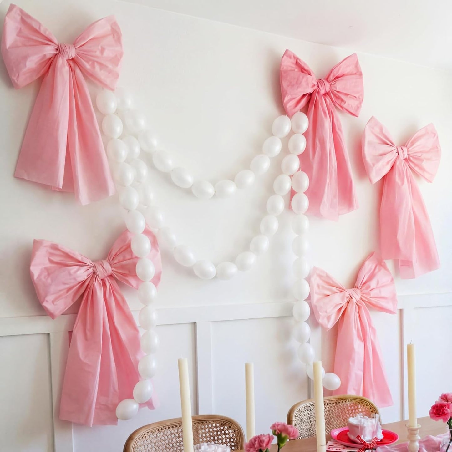 Pink Bow Birthday Decorations Set - 4 DIY Giant Wall Bows & 100 Link Balloons for Cute Party Decor