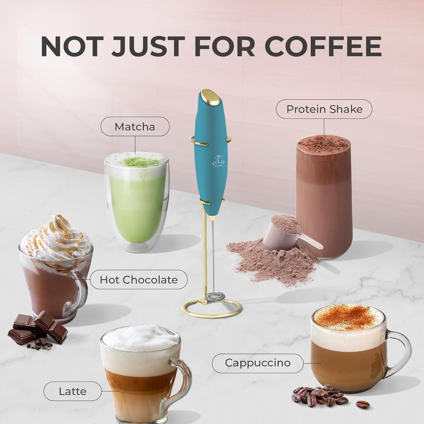 Zulay Kitchen Milk Frother Wand - Ultra-Fast Electric Whisk for Coffee & Lattes - Lake Gold Finish
