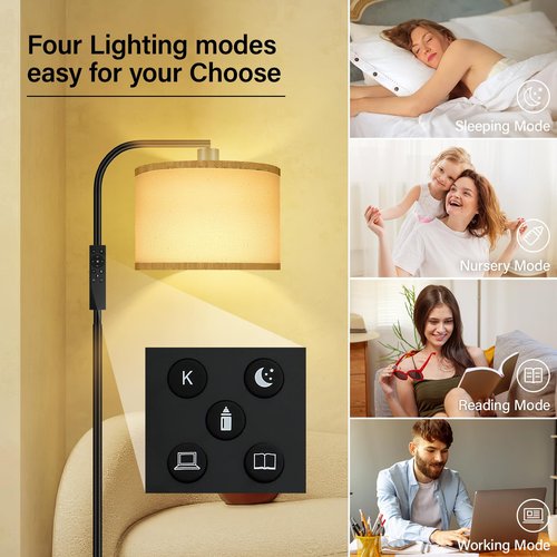 Dimmable Floor Lamp for Living Room,Arc Sofa Lamps with Remote Control,Stepless Dimmable Brightness & Colors Temperature 2700k-6500k,67 In,Tall Flexible Standing Lamp for Bedroom Study Room Office