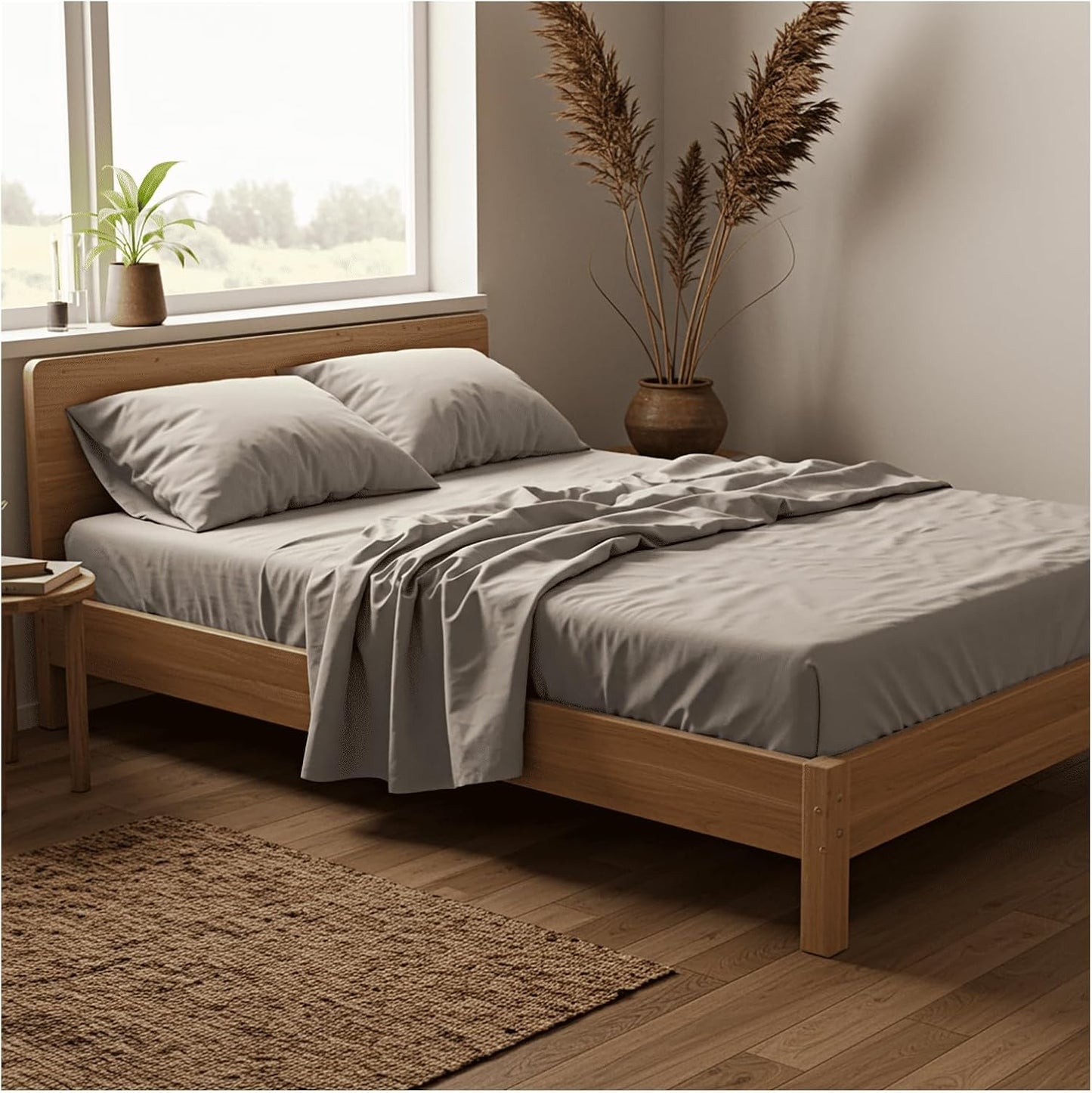 Mellanni Full Sheets Set - 4 PC Hotel Luxury Bedding | Extra Soft, Cooling, Wrinkle-Resistant (Light Gray)
