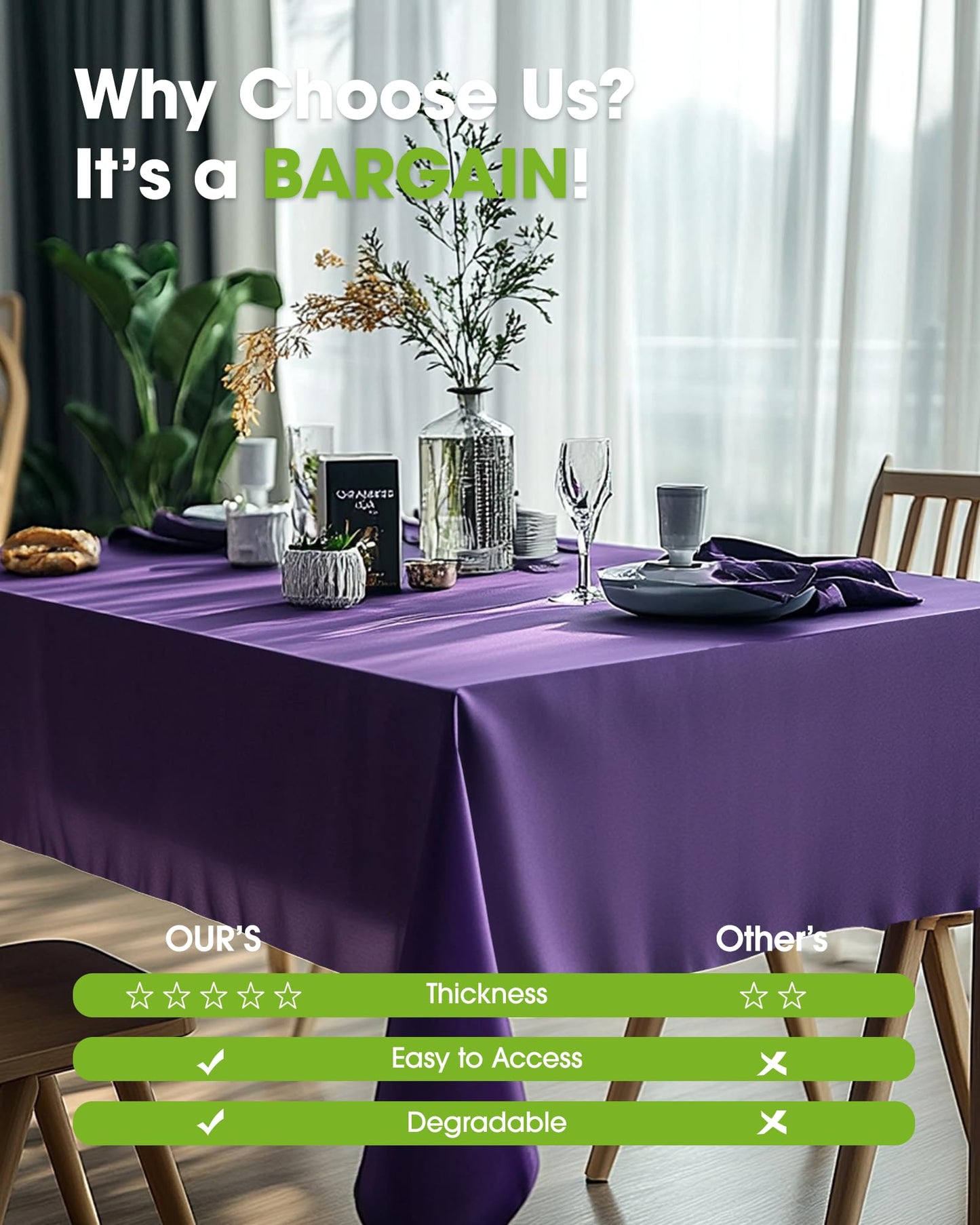 Pureegg Plastic Table Cloth Disposable 20 Pack, 54 x 108 Inch Table Cloths, Graduation Decorations Class of 2025, Graduation Party Tablecloths, Rectangle, Plastic Cover, Leakproof & Sturdy, Purple