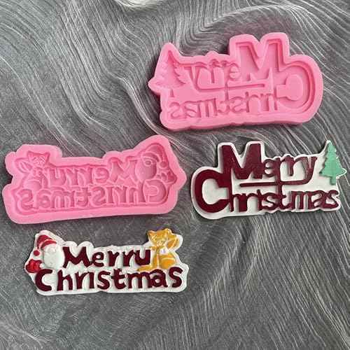 Cestony Christmas theme 2Pcs Merry Christmas Shaped Silicone Molds for DIY Cake Fondant Biscuit Cookies Soap Sugar Pudding Chocolate Hard Candies Dessert Candle Decor
