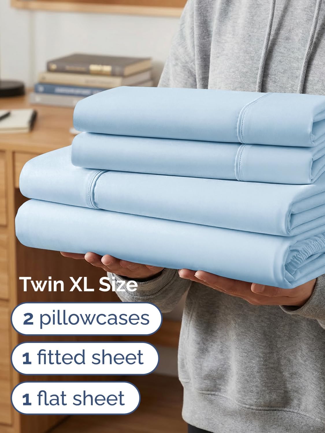 Skiennix Extra Deep Twin XL Sheet Set - 4-Piece Breathable Cooling Bedding - Soft, Wrinkle-Free Light Blue
