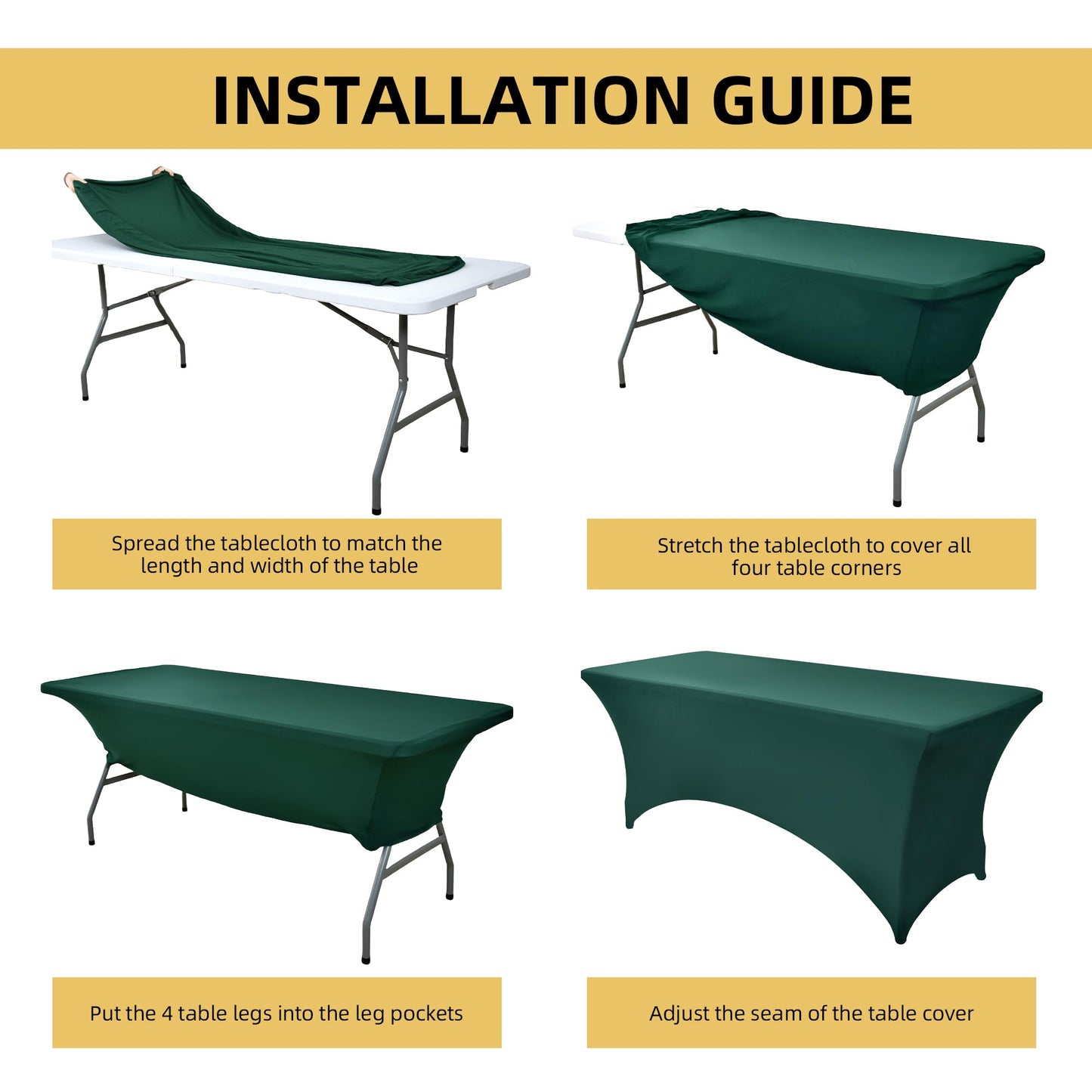 ZarzaaSik 2-Pack 6ft Spandex Table Covers for Rectangle Standard Folding Tables - Wrinkle Resistant Stretch Tablecloths - Ultimate Fitted Table Protector for Parties, Trade Shows, Banquet