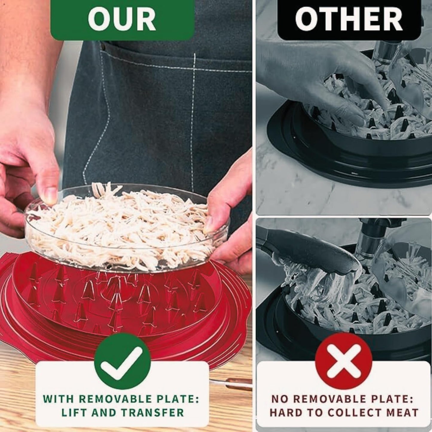 Skiennix Large Chicken Shredder Tool - Ergonomic Design, Removable Tray, Includes Cleaning Brush & Tongs