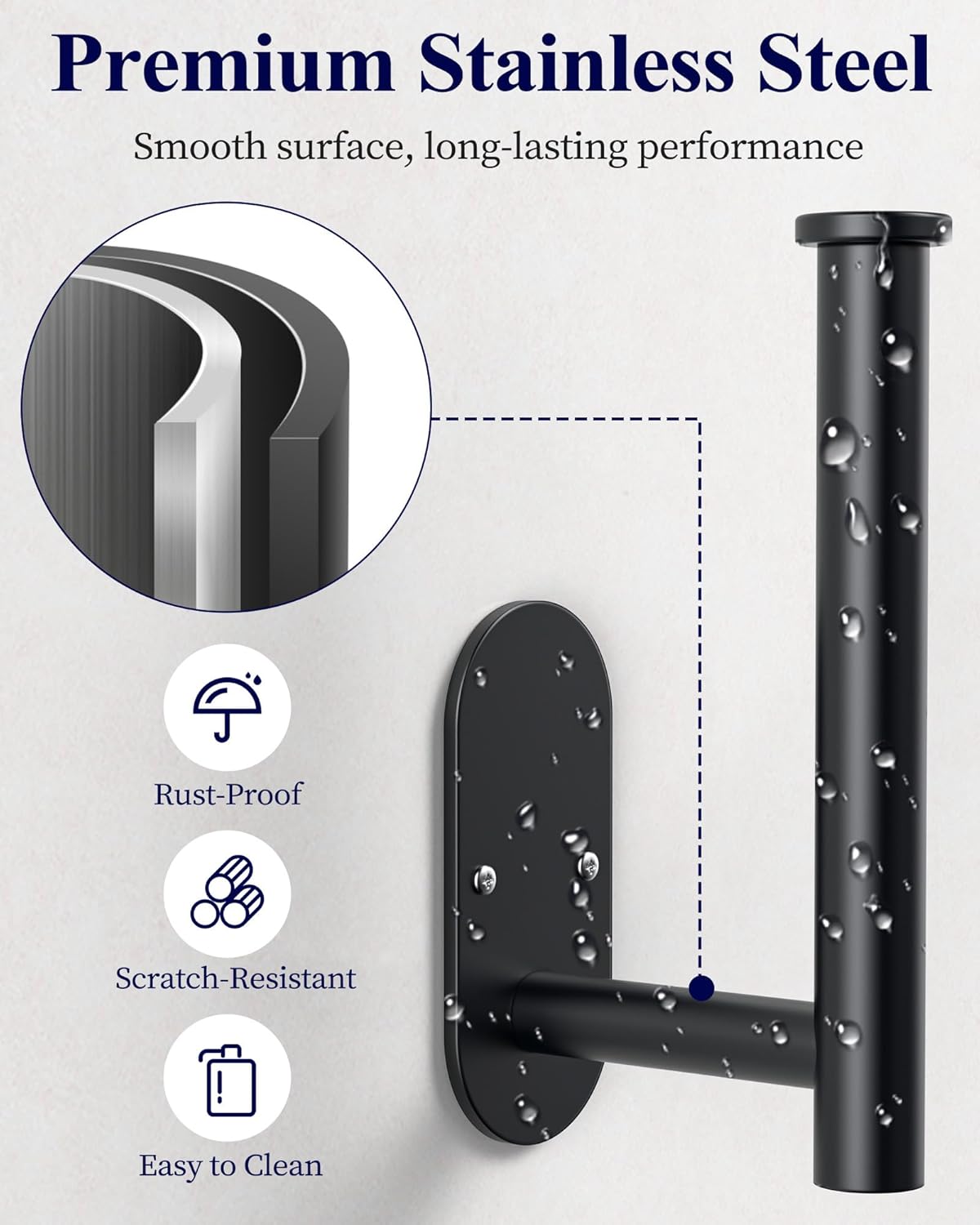 Kitsure Toilet Paper Holder - Premium Waterproof Stainless Steel Wall-Mount | Ideal for Bathroom, Black, 6.5" L