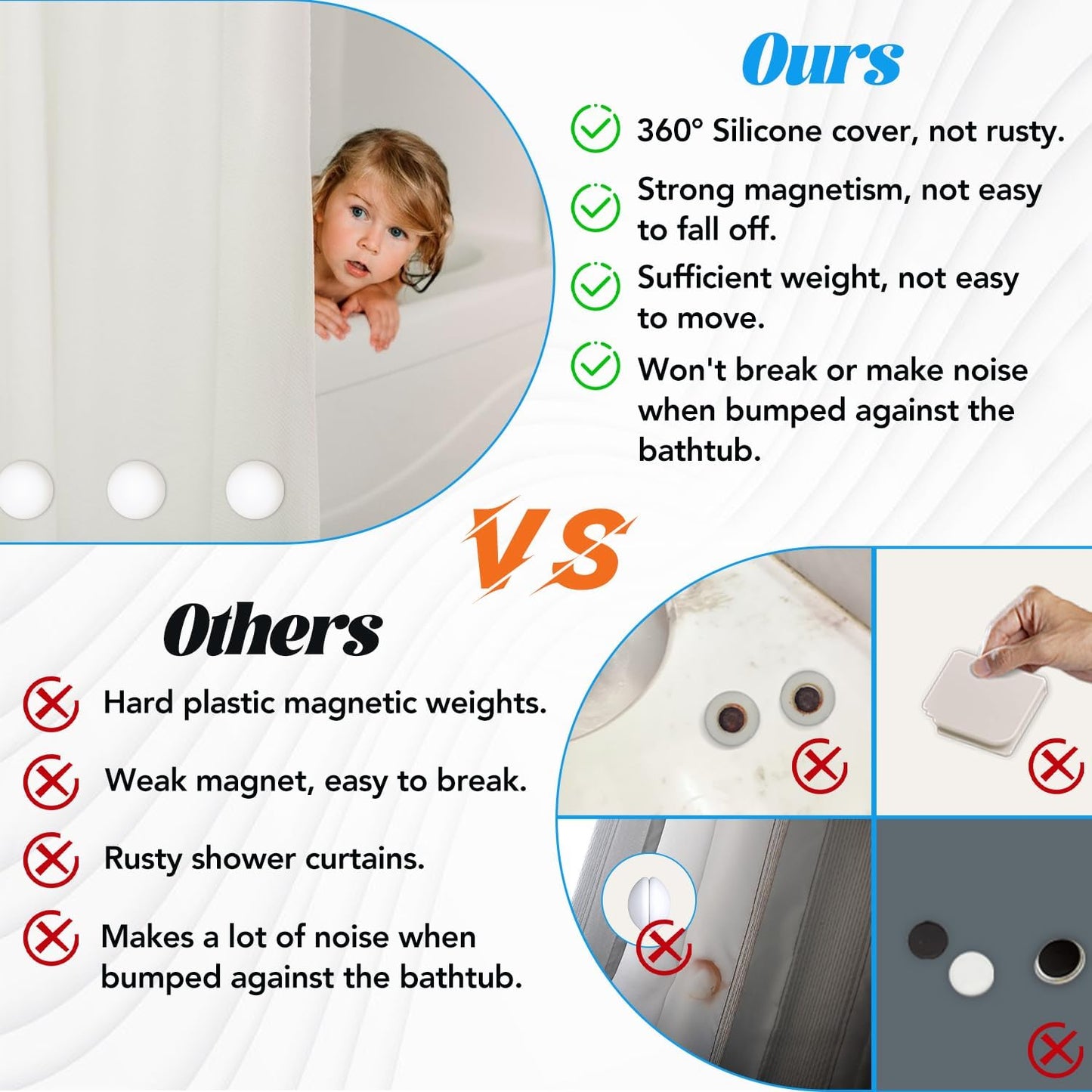 Skiennix Shower Curtain Weights - Heavy-Duty Silicone Magnets to Prevent Blowing | 8 Pcs Set