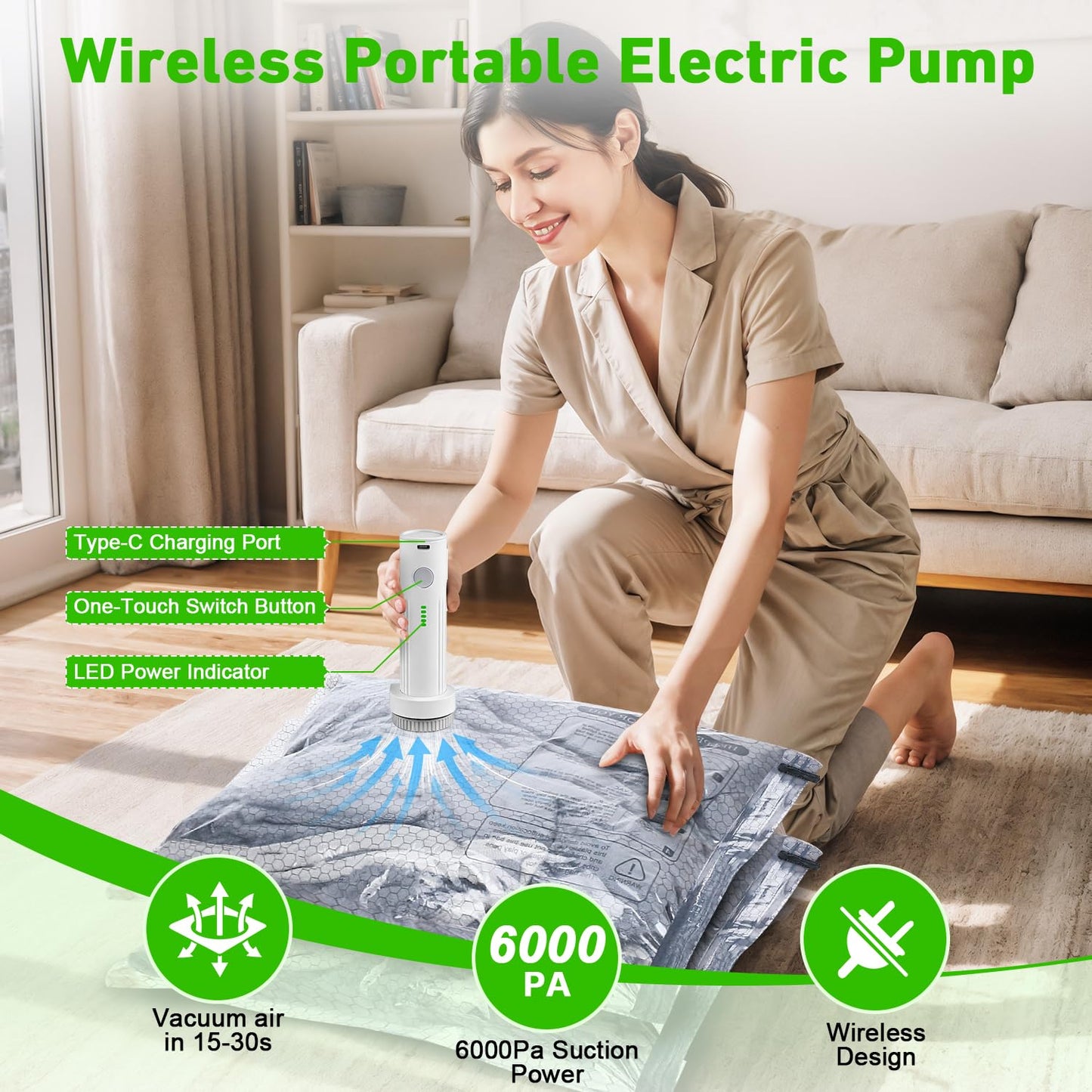 Aaronbird Vacuum Seal Bags for Clothing with Wireless Electric Pump - Travel & Home Use, 15 Pack Ideal Space Saver Vacuum Storage Bags, Ultimate Travel Vacuum Bags for Luggage