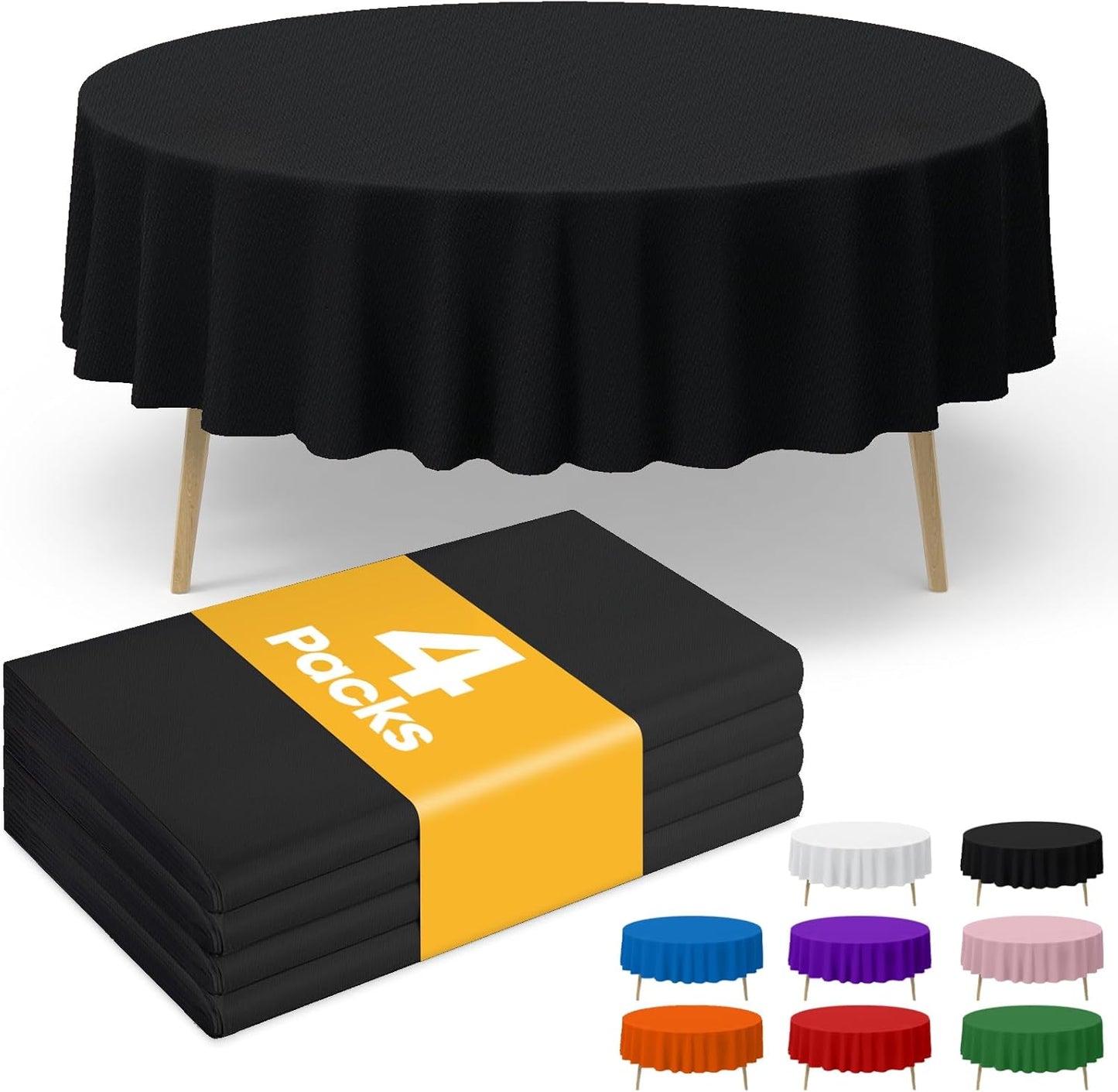 Niuara Black Plastic Tablecloth - 84" Round Disposable Covers for Holiday Parties & Gatherings