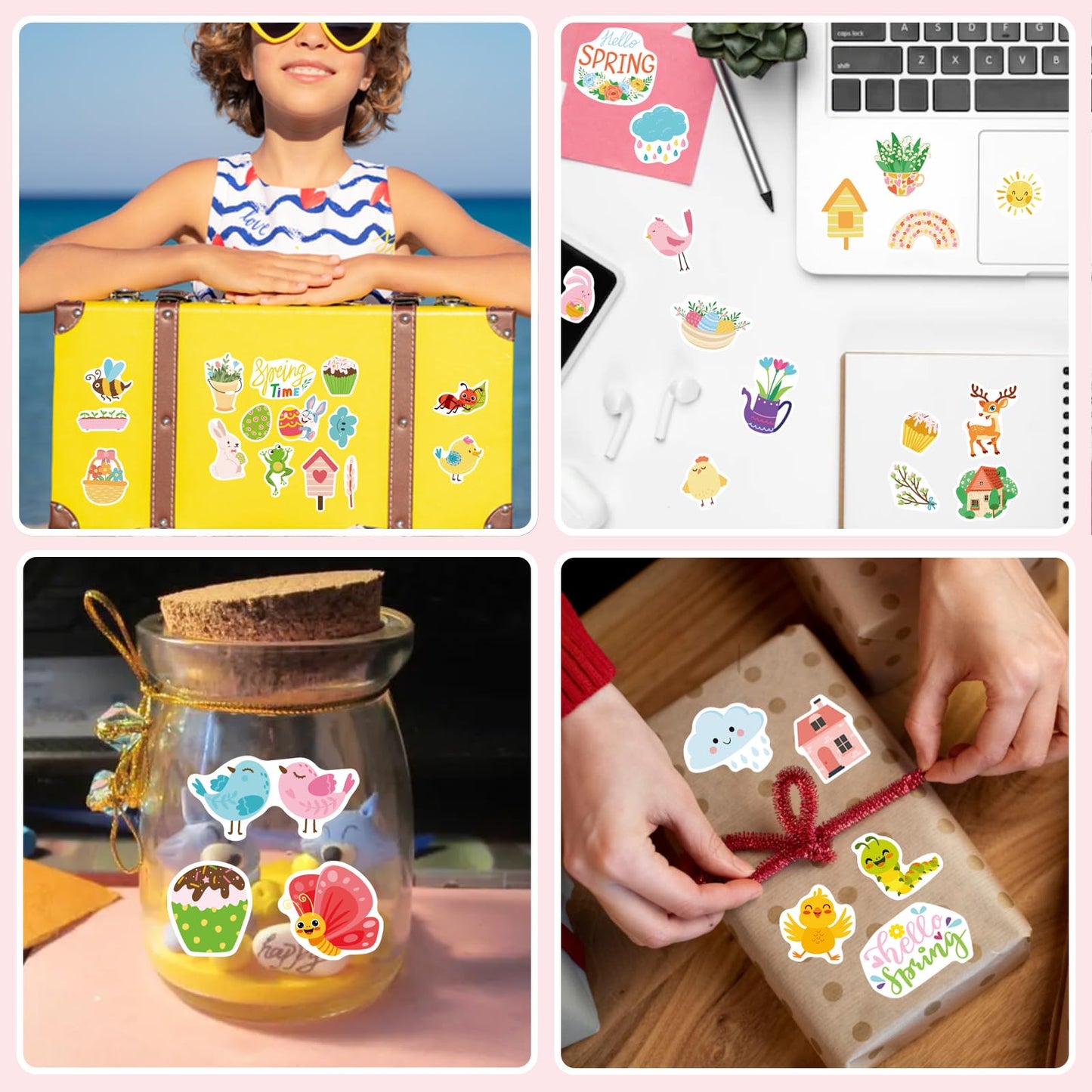 24 Sheets Spring Stickers for Kids, 366 PCS Spring Flowers Stickers for Cards Envelopes Butterfly Bug Animal Nature Sticker School Classroom Teachers Rewards Party Favors