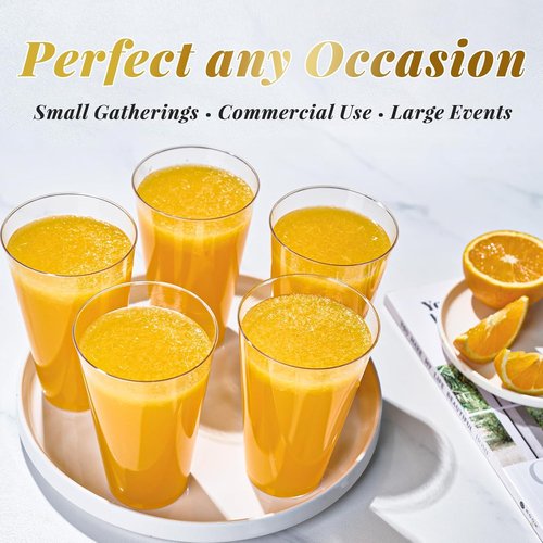 FOCUSLINE 16 oz Clear Plastic Cups - 200 Pack Heavy-Duty Disposable Party Cups for Events