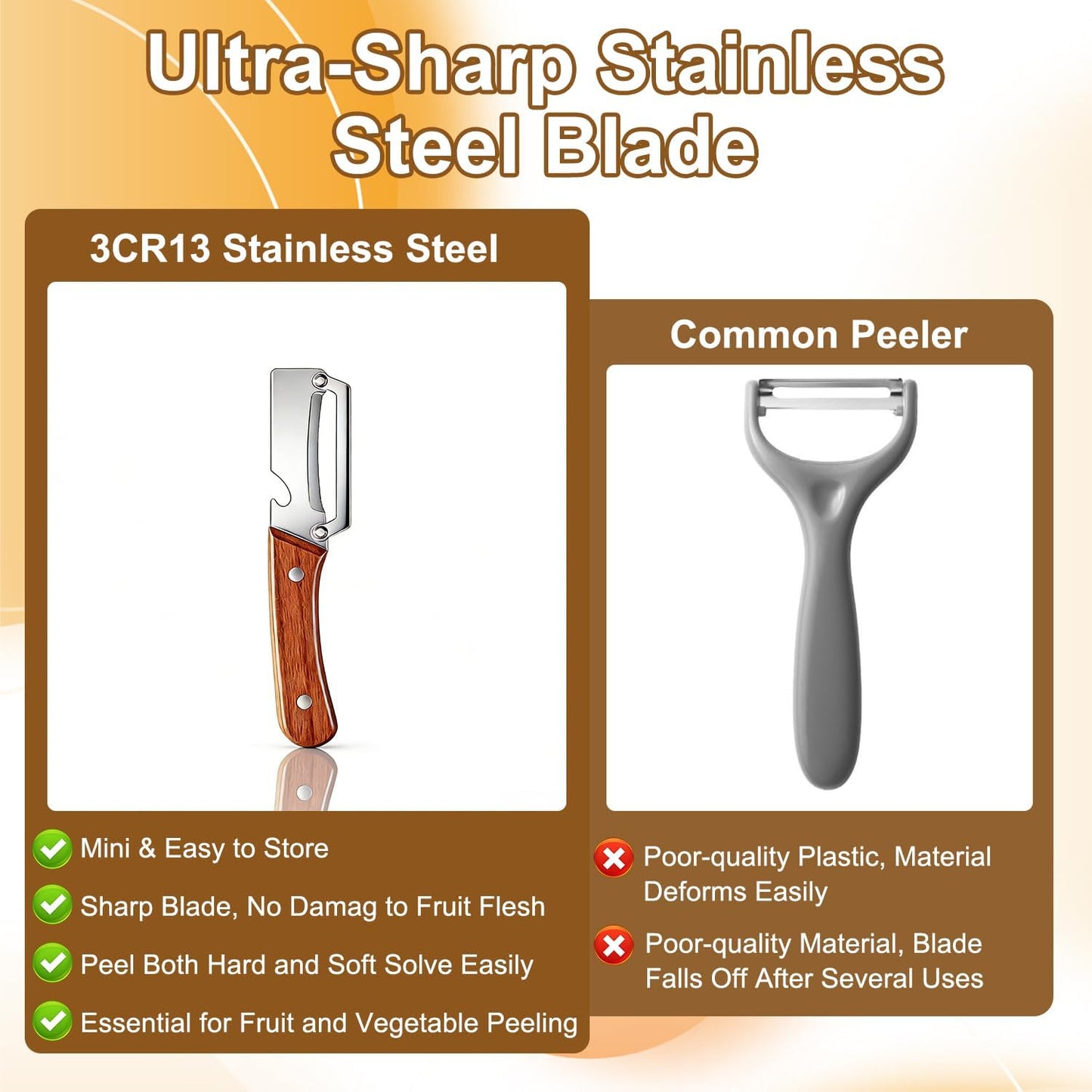 Skiennix Premium Vegetable Peeler Set - 2PCS Multi-Functional Kitchen Tool with Wooden Handle & Stainless Steel Blade