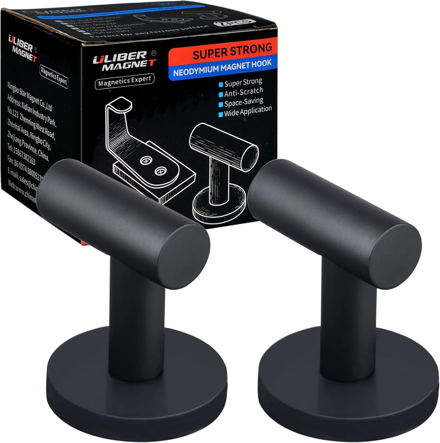 ULIBERMAGNET Strong Magnetic Coat Hooks - Heavy Duty Rubber Coated Neodymium Magnet for Doors & Refrigerators