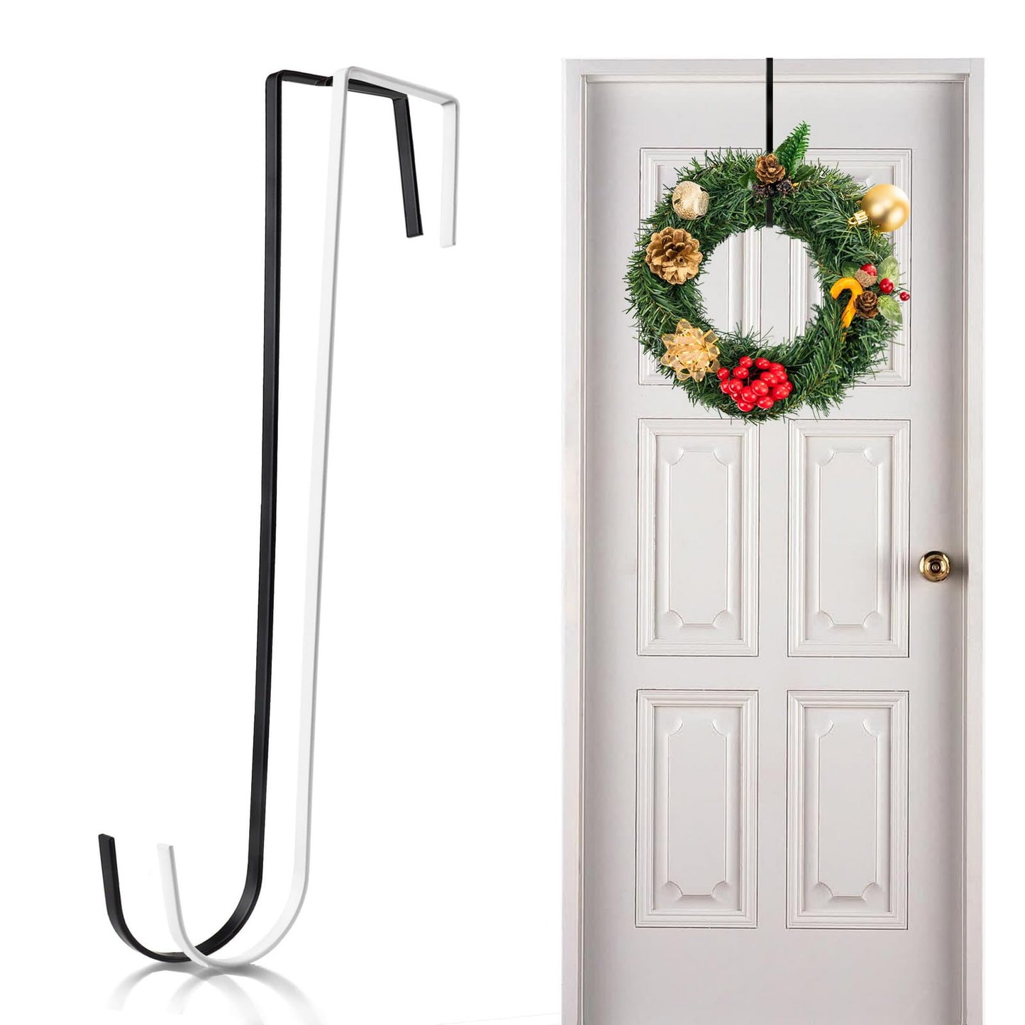 Vhxmaizxn 12 in Wreath Hanger Black Wreath Hangers for Front Door Wreaths Hangers Hook Over The Door Hook for Christmas Wreaths Holder Xmas Halloween Easter Home Outdoor Decorations
