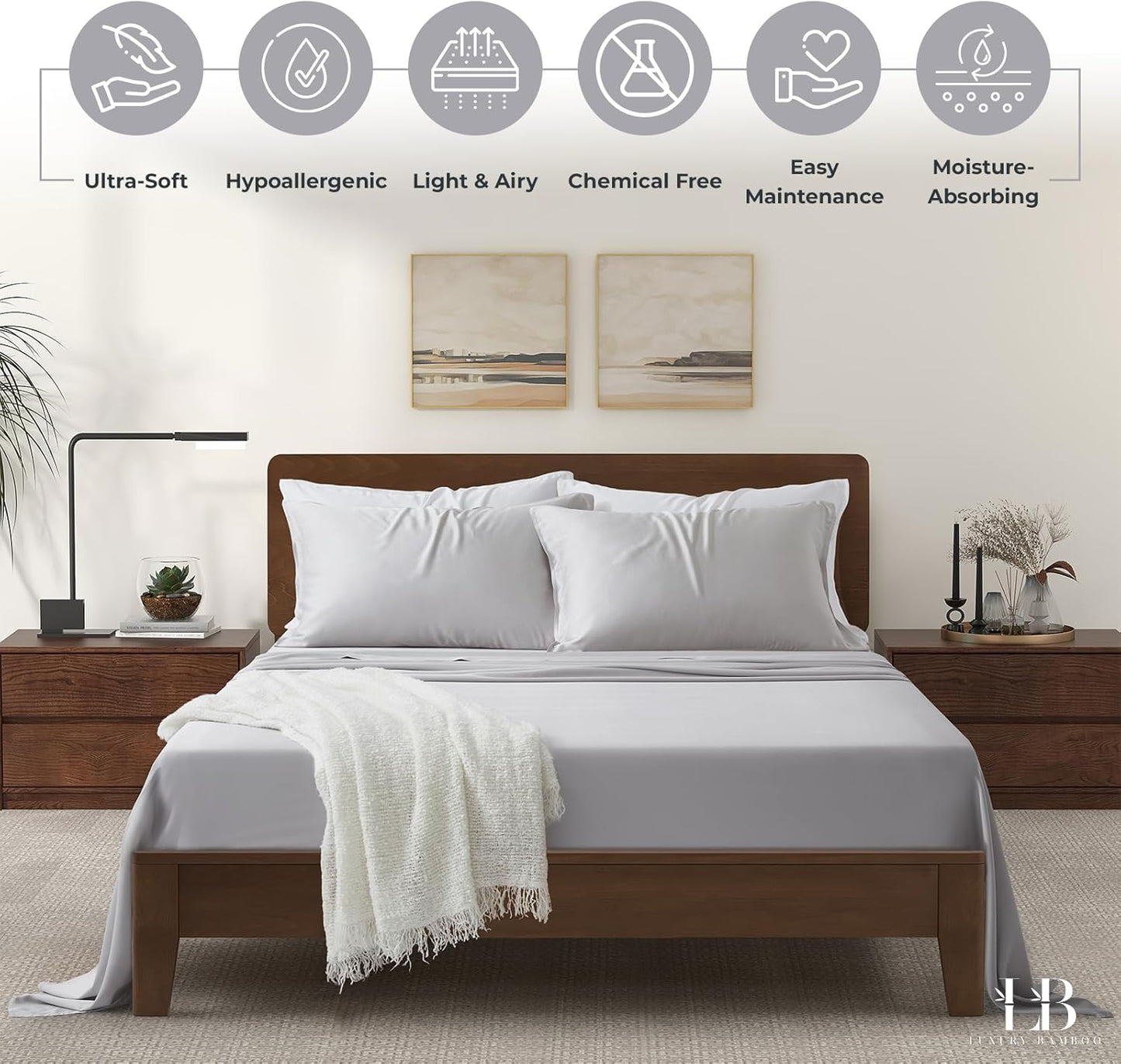 Luxury Bamboo Market King Size Bed Sheet Set - 100% Viscose Bamboo | Ultra Soft & Cooling | 17" Deep Pocket | Dove Grey