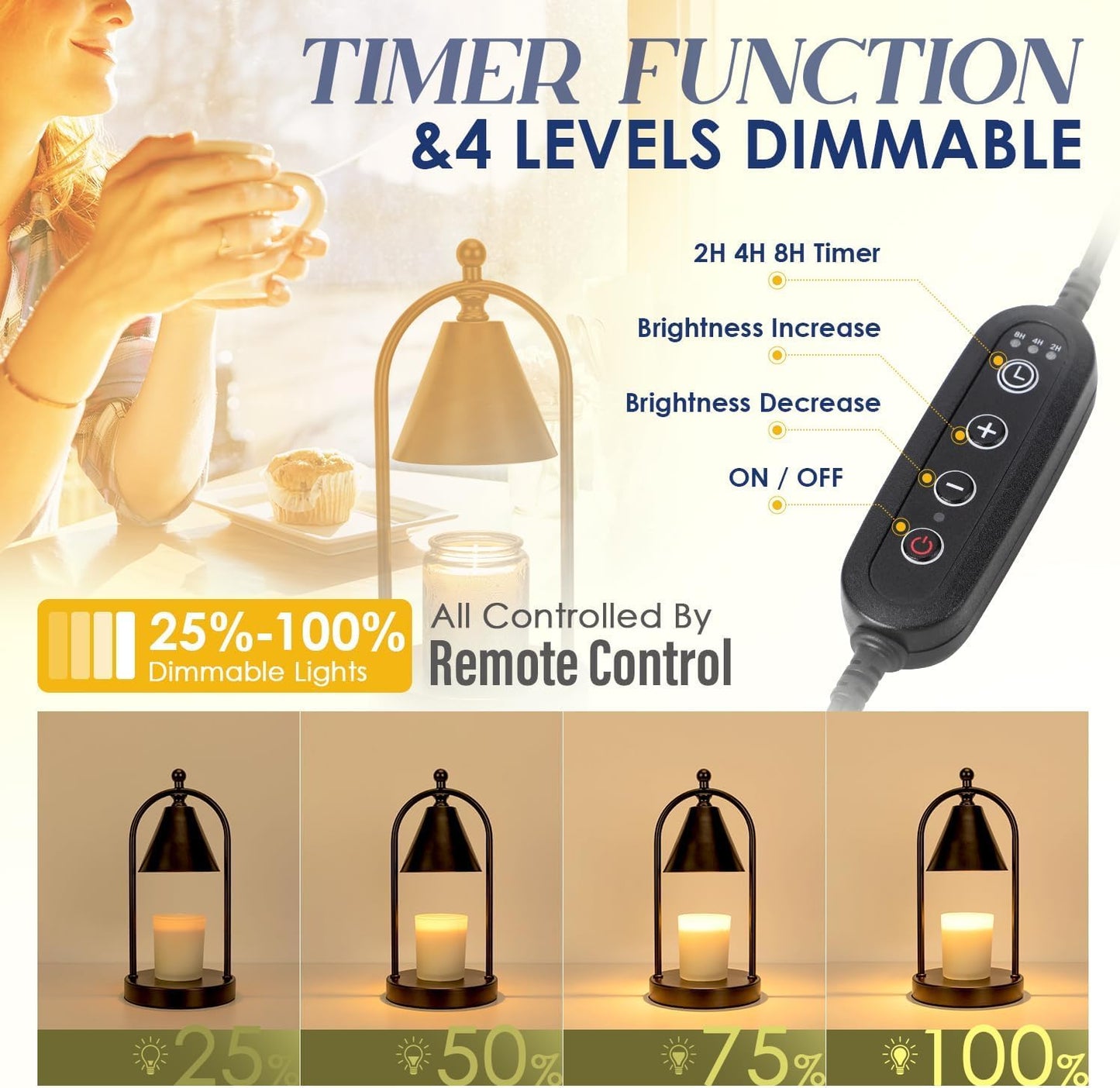 Soilsiu Candle Warmer Lamp - Dimmable Electric Light for Wax Melts & Home Decor | Timer & 2 Bulbs Included