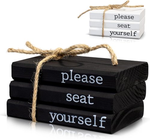 Farmhouse Bathroom Decor | Rustic Mini Wooden Books - Charming Accent for Guest Restroom - Black