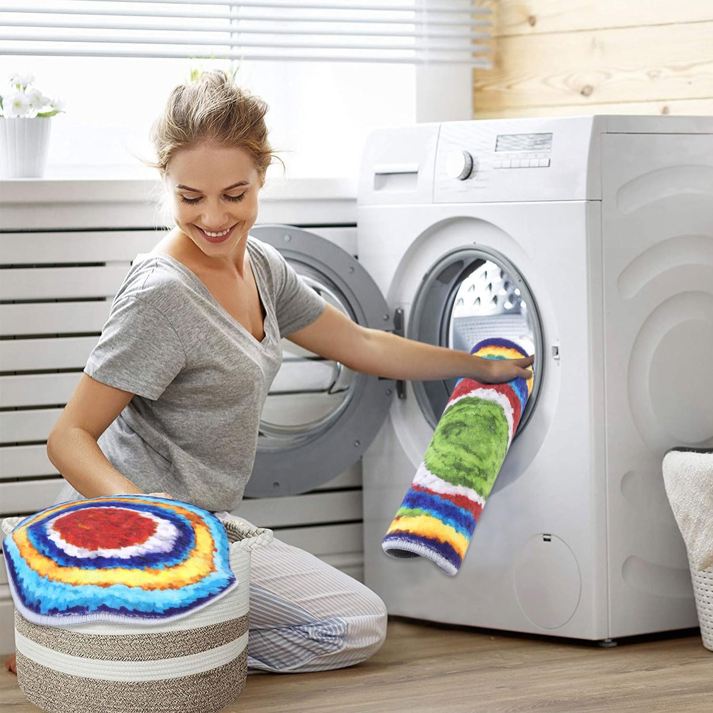 HiiARug Carpet Circles Kids Rug 16Inch Rainbow Crazy Carpet Circle Seats Preschool Classroom Accessories 12pcs Round Flexible Seats Group Activity Spots Marker for Classroom Kindergarden Playroom