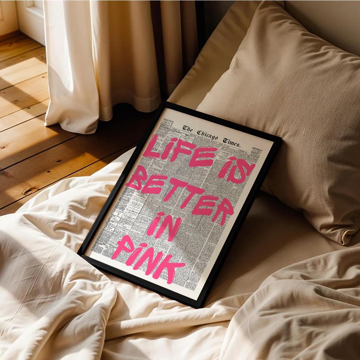 OAOPIC Life Is Better In Pink Quote Poster - Vintage Black & White Canvas Wall Art | Motivational 8x12in Unframed Print