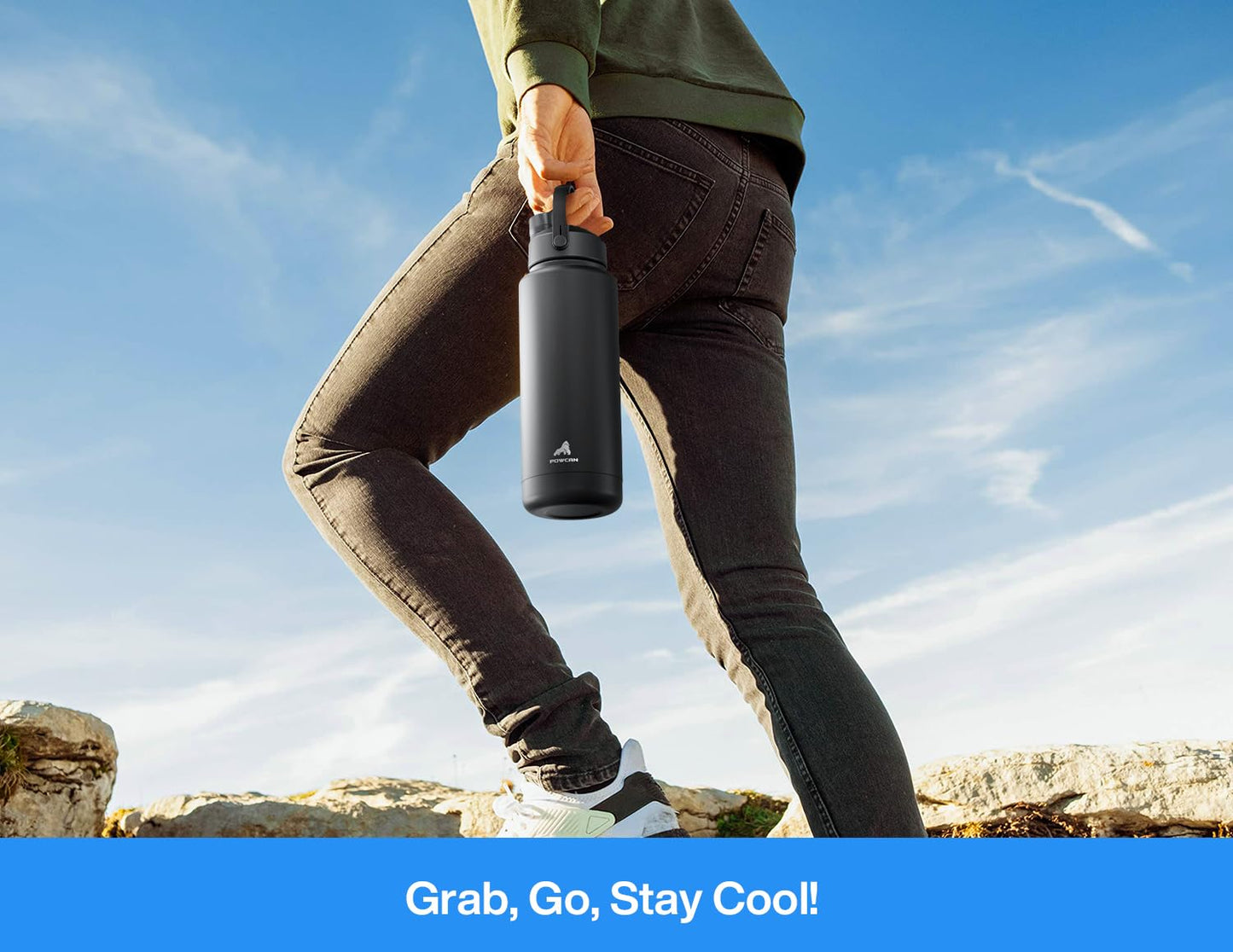 POWCAN 40 oz Insulated Water Bottle with 2-in-1 Straw and Spout Lid, Keep Cold 24H, Leak-Proof, BPA-Free, Double Wall Stainless Steel Water Bottle for Sports, Gym, Travel, and School (Sea Breeze)