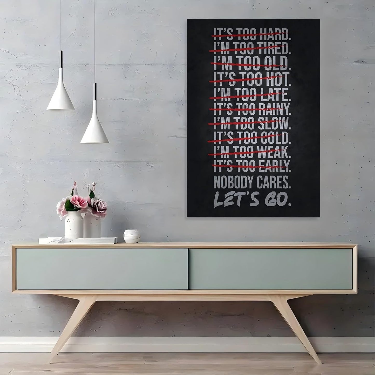 Nobody Cares Gym Poster - Inspirational Canvas Wall Art | Motivational Quotes for Home & Office - Unframed 16x24 Inches