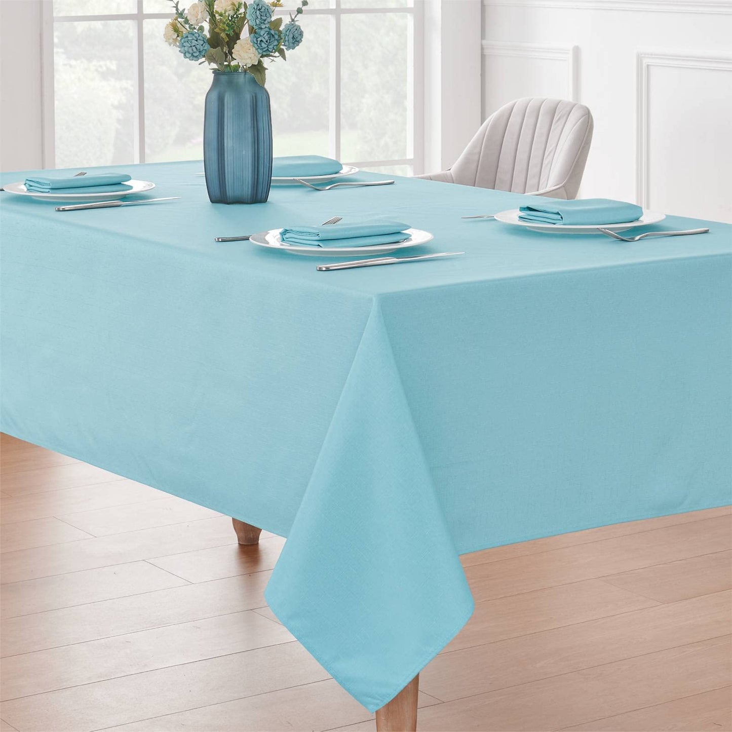 Veblandy Rectangle Tablecloth Waterproof 60x144 inch Linen Textured Table Cloth Stain and Wrinkle Resistant Washable, Decorative Fabric Table Cover for Dining, Party and Camping, Aqua