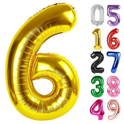 Gold Number 6 Balloon 40 Inch, 6th Birthday Party Decorations for Children, Giant 6 Foil Balloon for Party Supplies