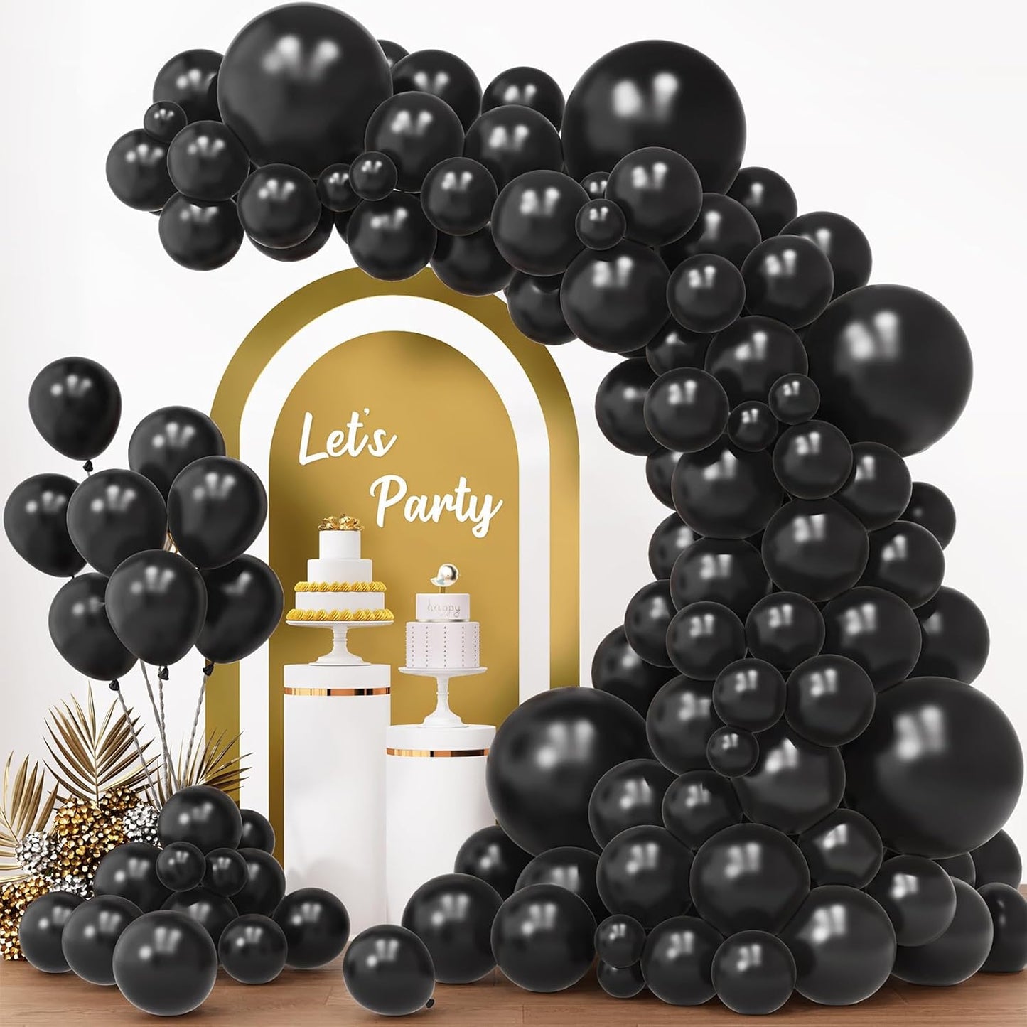 RUBFAC Black Latex Balloons Set - 154pcs in 5-18 Inches for Halloween Party & Wedding Decor