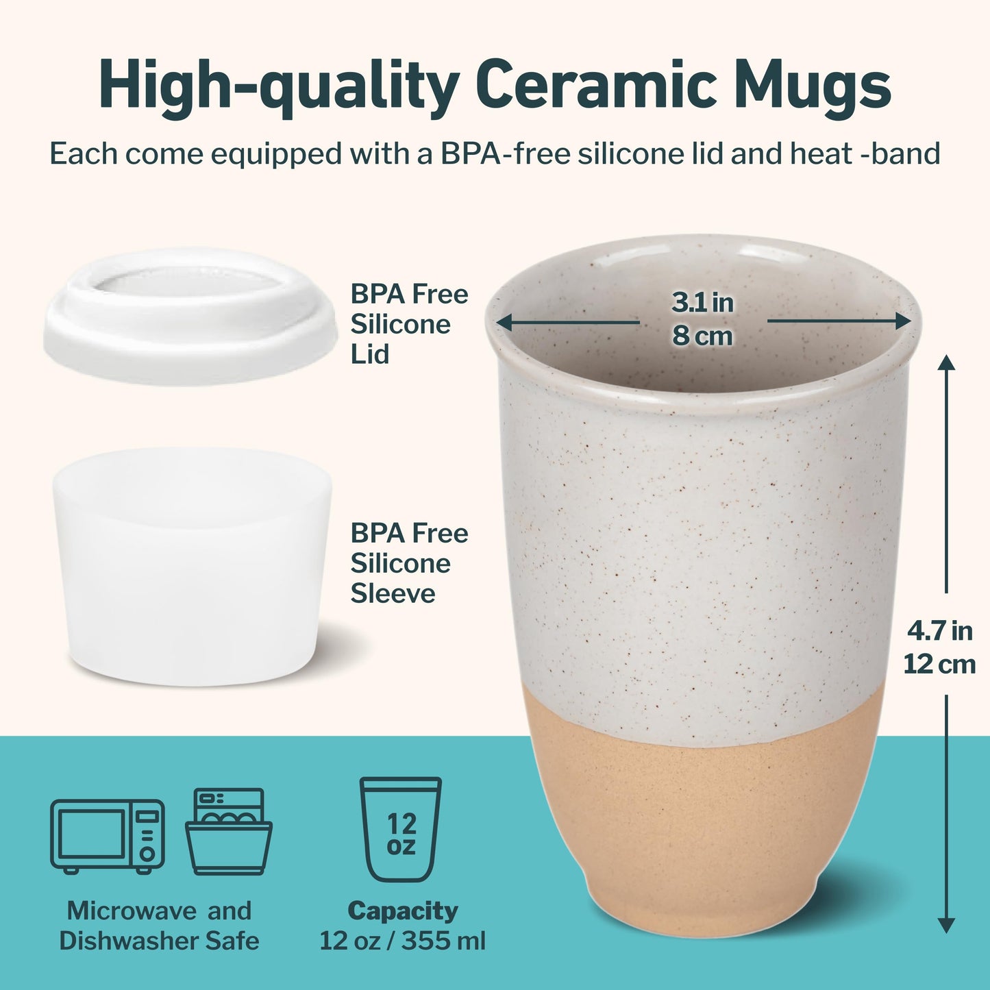 NOVA CERAMICS Travel Mugs - Reusable Coffee Cup – Cute Coffee Mugs Travel Coffee Tumbler – Microwave & Dishwasher Safe To Go Coffee Mug- Gifts For Women Men Him Her – 12oz - Dune
