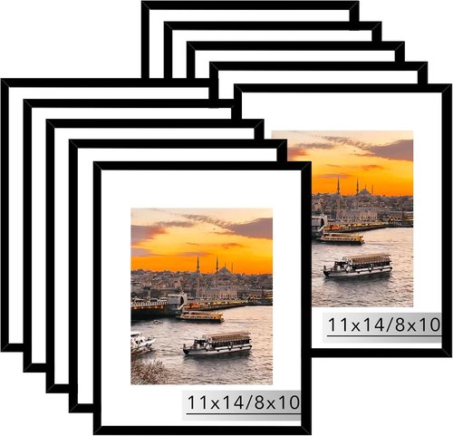 JCJMY 11x14 Picture Frames Set - 10 Pack Black Gallery Wall Frames for 8x10 Photos with Mat