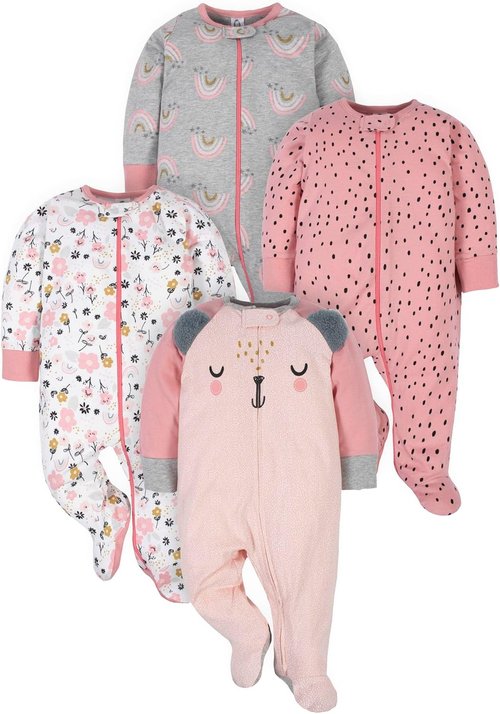 Gerber Baby Girls' 4-Pack Sleep 'N Play Footies - Soft Cotton, Adorable Designs, Sizes 0-24 Months