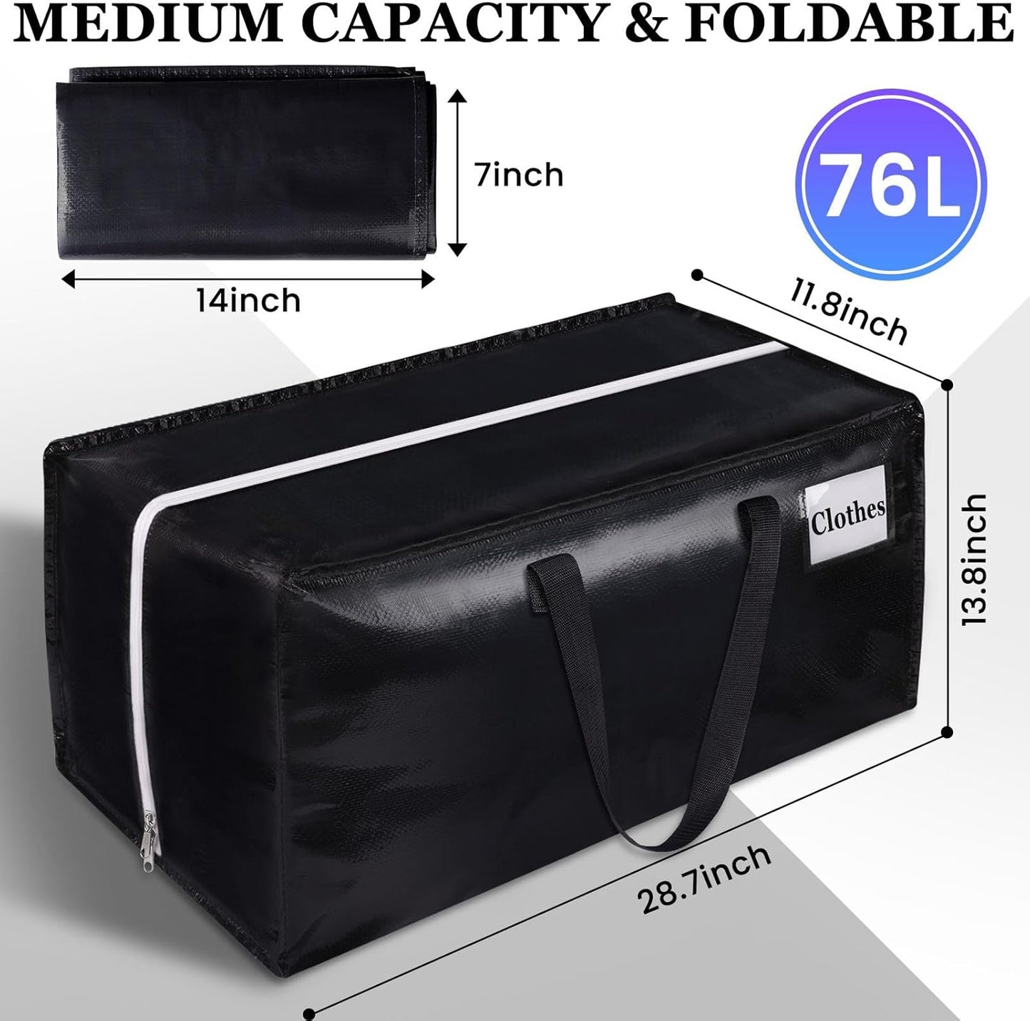 StorageRight Extra Large Moving Bags - Oversized Storage Totes with Strong Handles & Zippers | 76L, 6-Pack for Space Saving & Packing