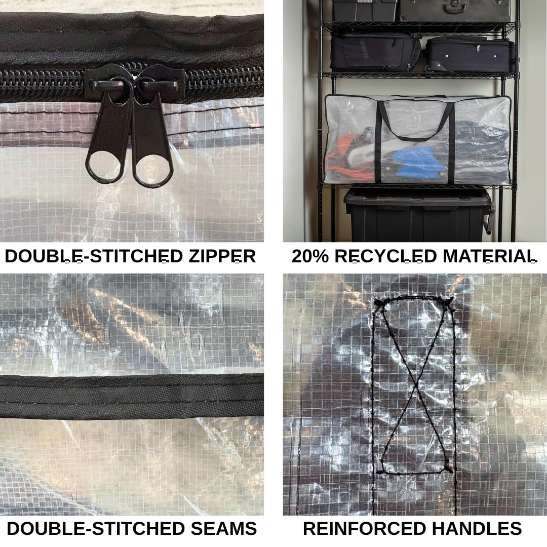 68.5 GAL 2 Pack XXL Jumbo Extra Large Heavy Duty Stronger Handles Storage Bags Moving Totes Zippered Reusable Wrap Around Handle Storage Totes (Translucent/Semi-Transparent)