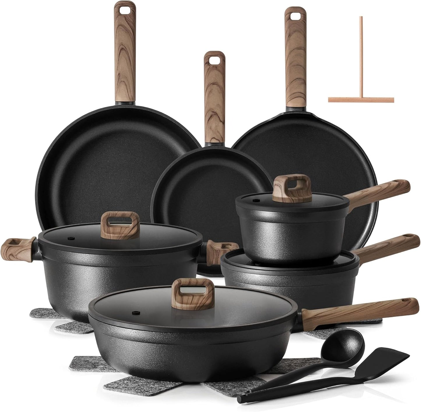 SENSARTE Nonstick Pots and Pans Set - 20-Piece Black Titanium Cookware, Induction Compatible & Dishwasher Safe