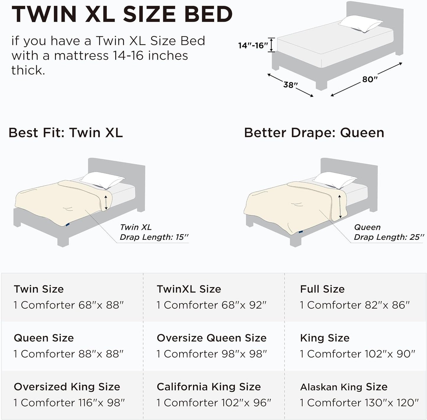 Bedsure Comforter Duvet Insert - All-Season Twin XL Quilted Down Alternative Bedding, Grey 92 x 68 Inches